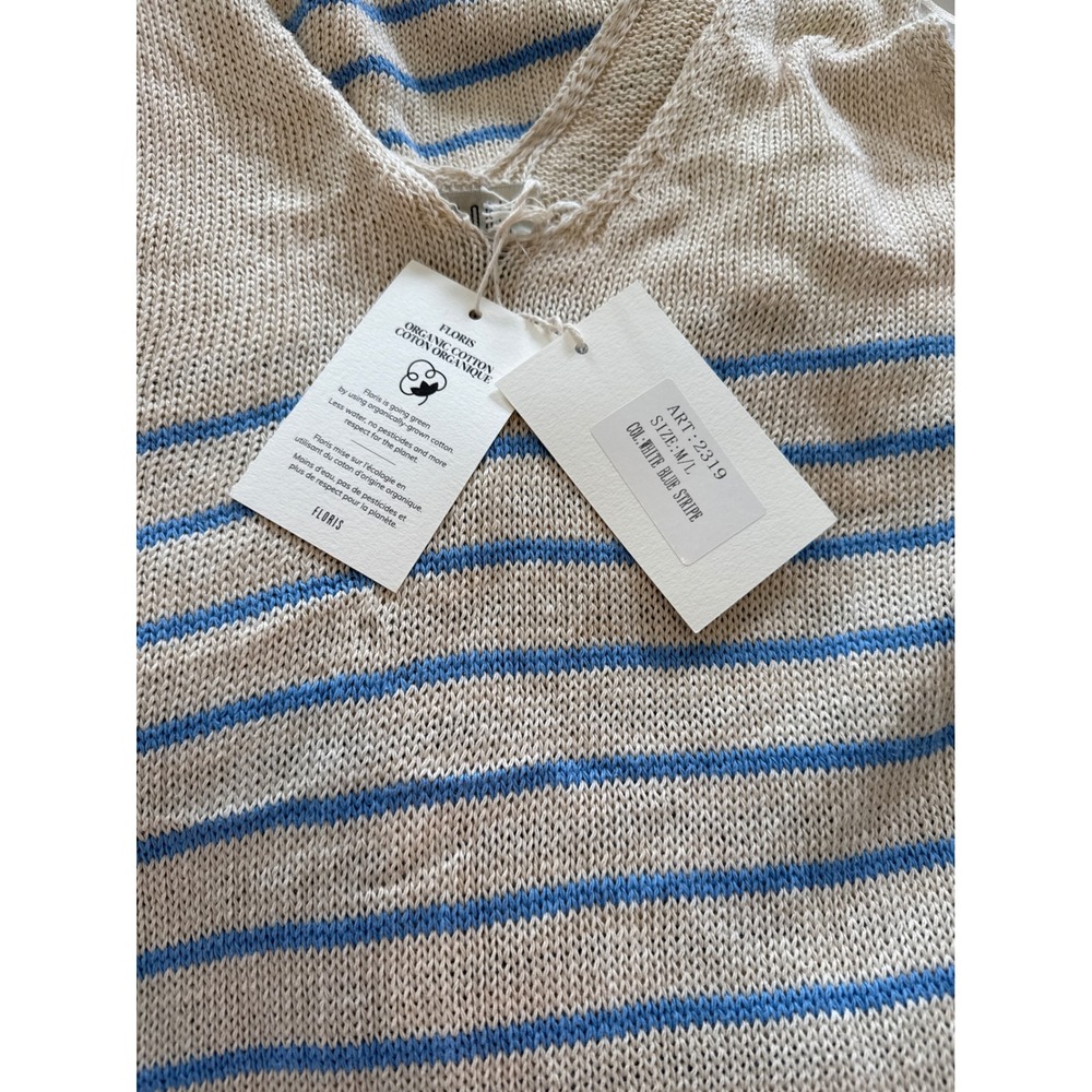 Floris Dress M/L taly Organic Cotton blue Striped V-Neck side split resortwear